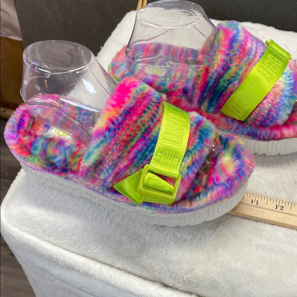 UGG Pink and Green Fluffita in Pixelate Platform Sandals with Fuzzy Upper - Picture 6 of 11